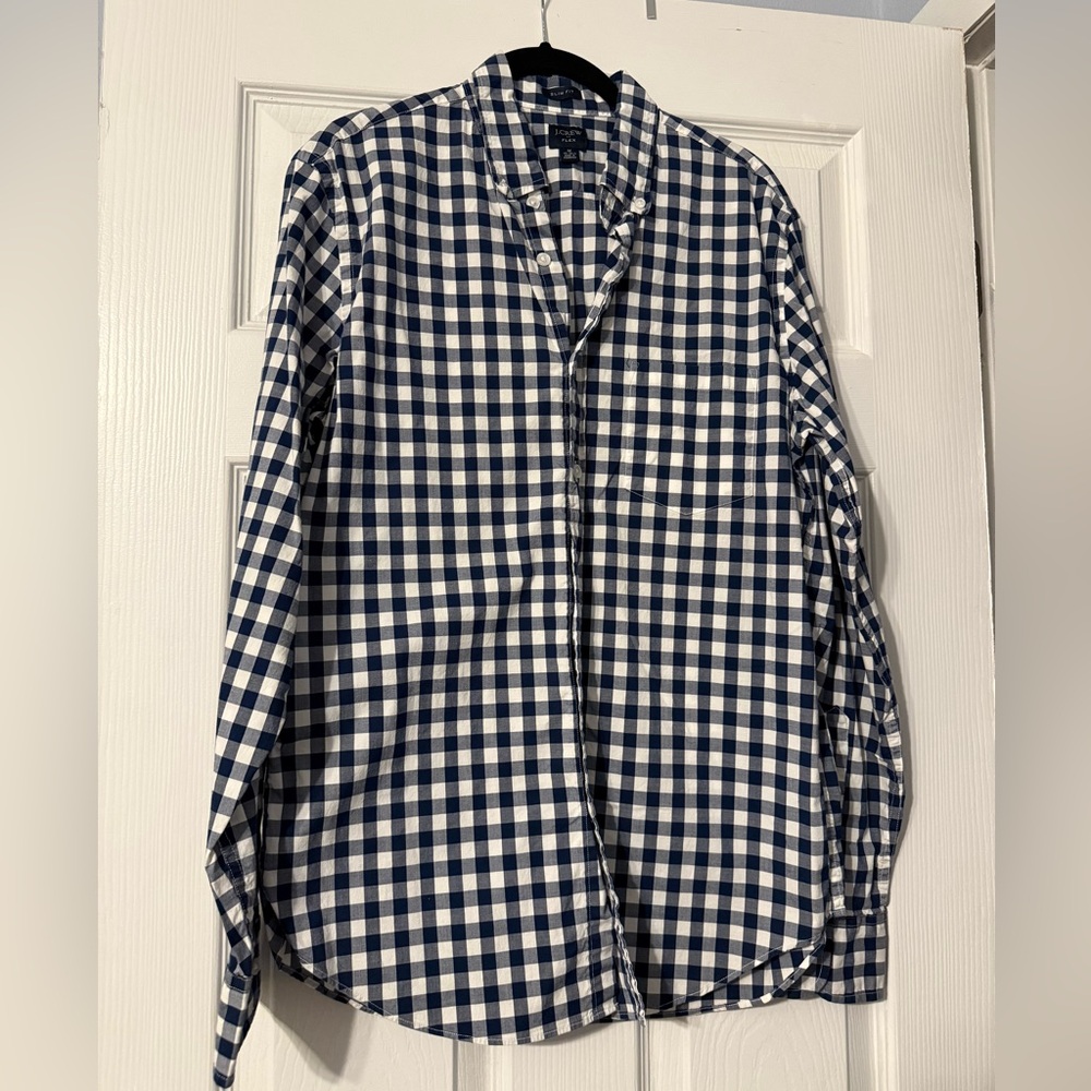 J.Crew Navy and White Gingham Shirt